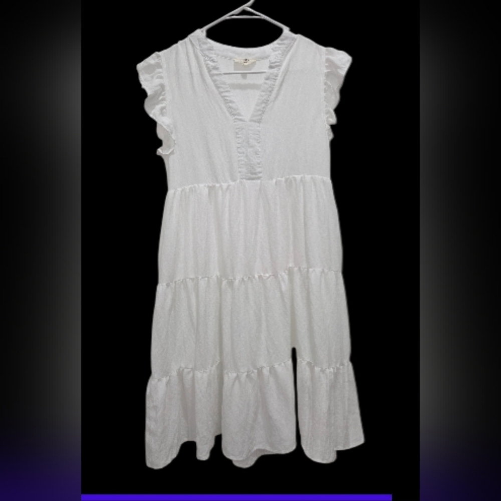 Entro Womans White Tiered Ruffle Sleeve Dress Small